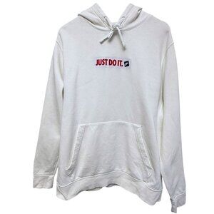NIKE Just Do It Hoodie Mens Size Large White Graphic Sweatshirt Pullover